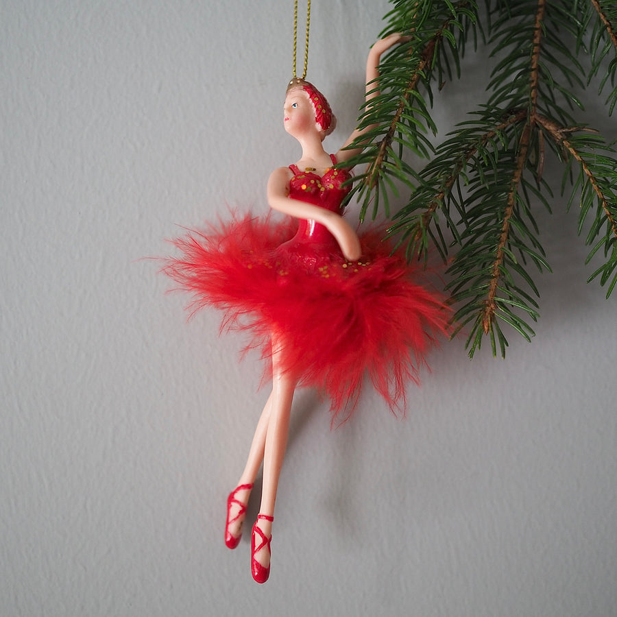Julekule - Ballerina red feather tutu nr3 16cm