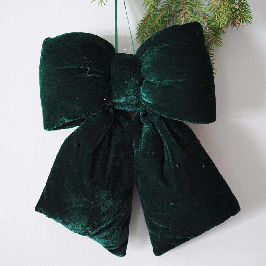 Julekule - Velvet bow puffed green 30cm