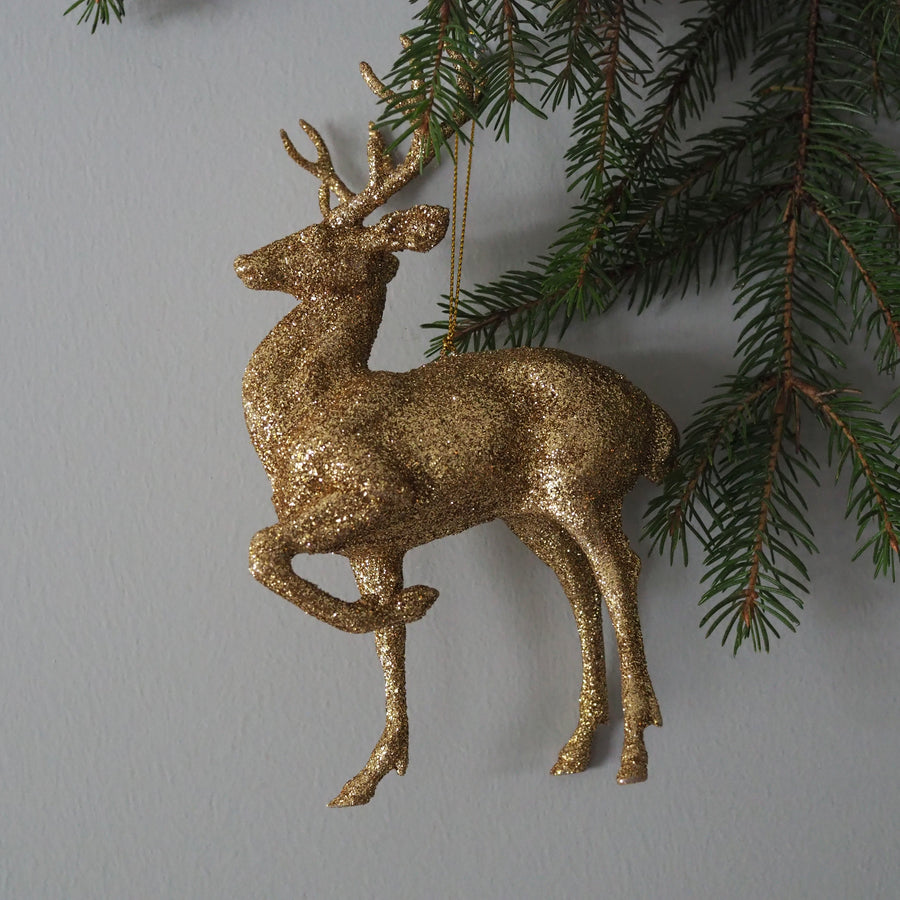 Julekule - Glitter deer gold 18cm