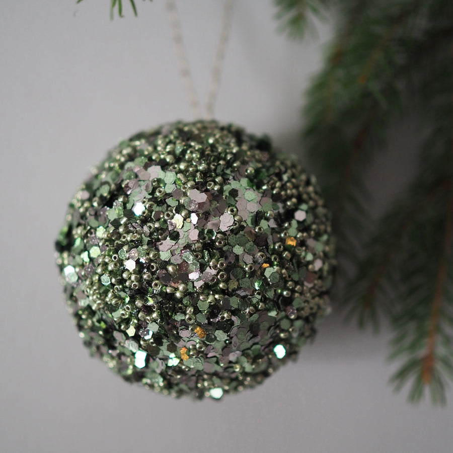 Julekule - Sequin-bead ball green 8cm