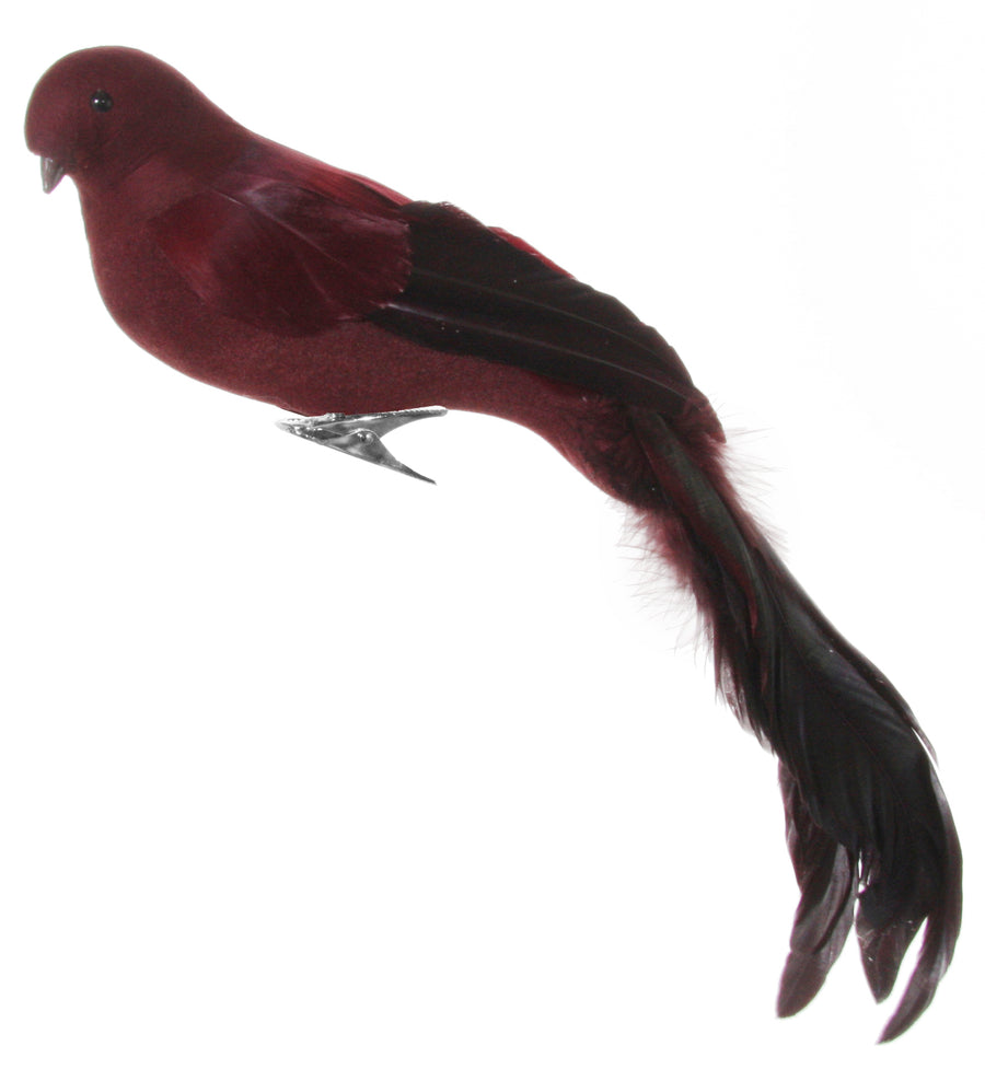 Julekule - Feather longtail bird burgundy 33cm