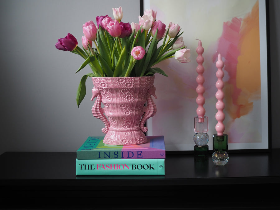 Ceramic Vase with Seahorse Decorations in Pink
