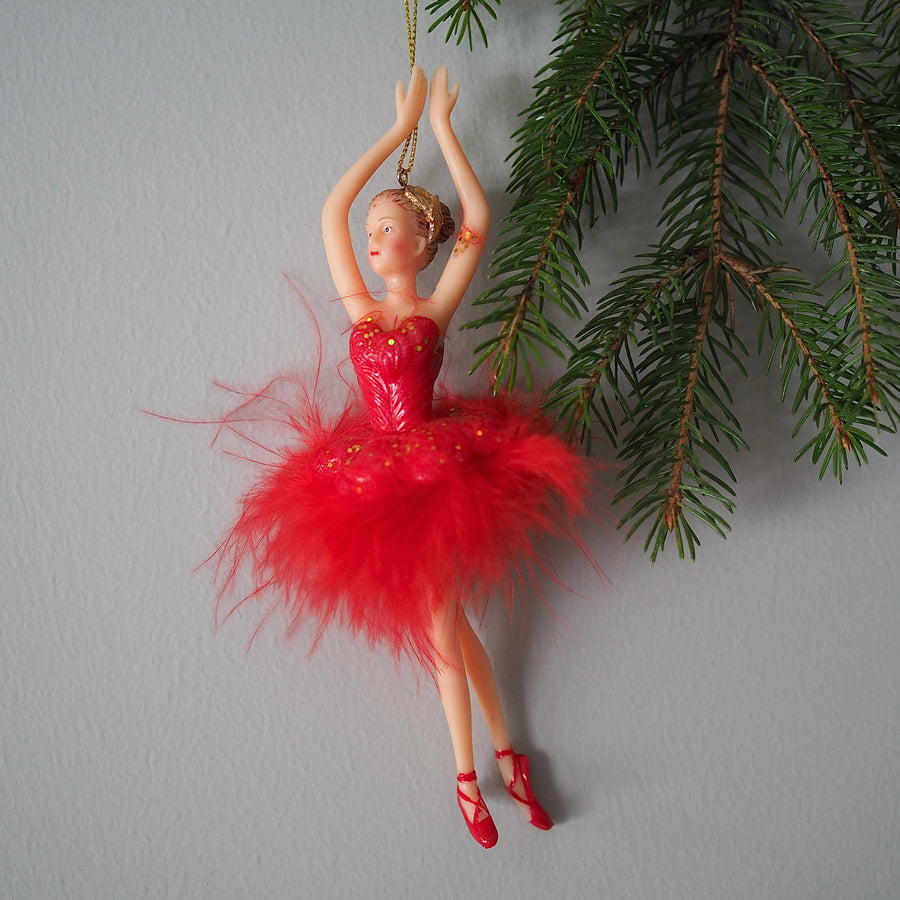 Julekule - Ballerina red feather tutu nr1 16cm