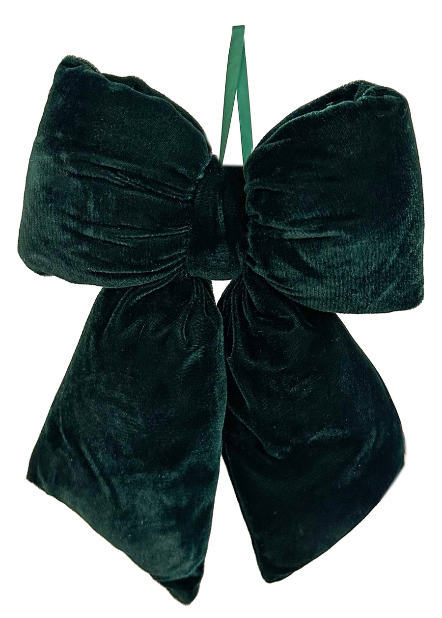 Julekule - Velvet bow puffed green 30cm