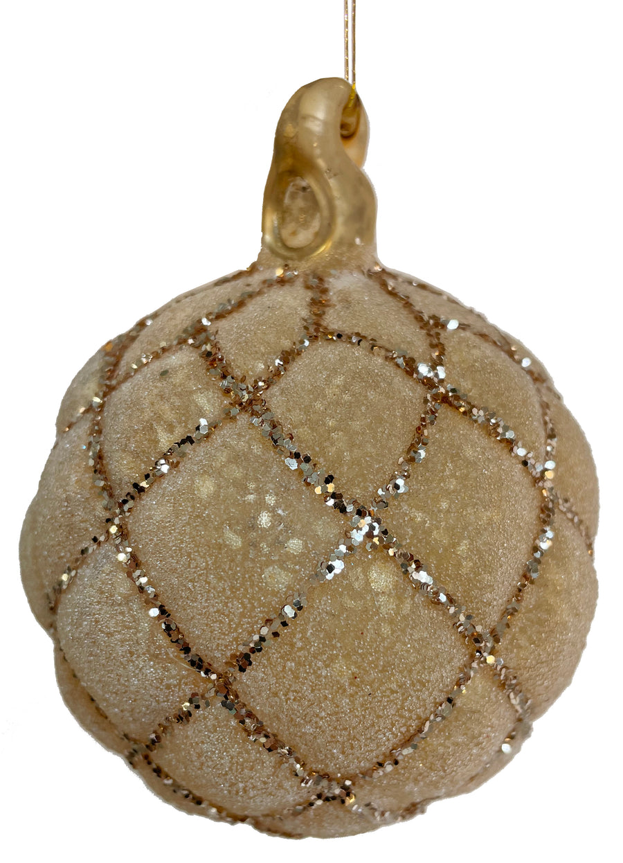 Julekule - Glass velvet ball sugared antique gold mat w/gold glitter