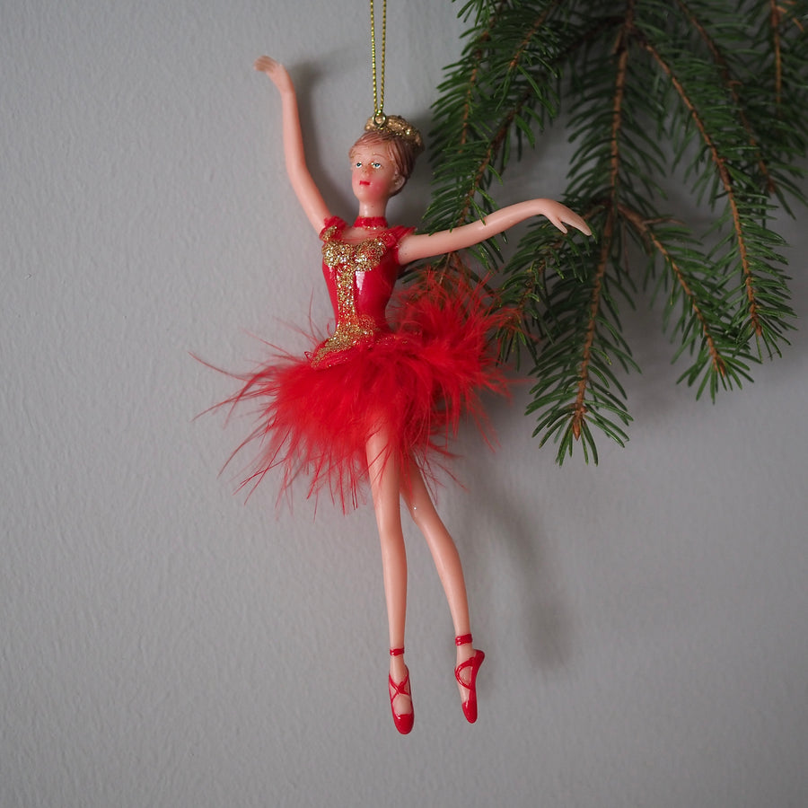 Julekule - Ballerina red feather tutu nr2 16cm