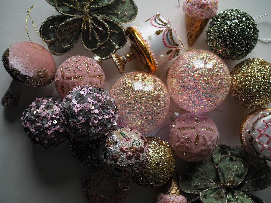 Julekule - Sequin ball pink ,grey 8cm