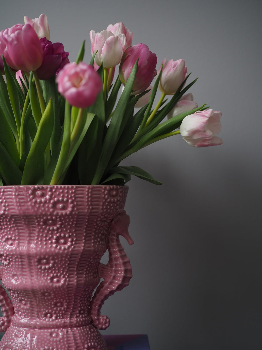 Ceramic Vase with Seahorse Decorations in Pink