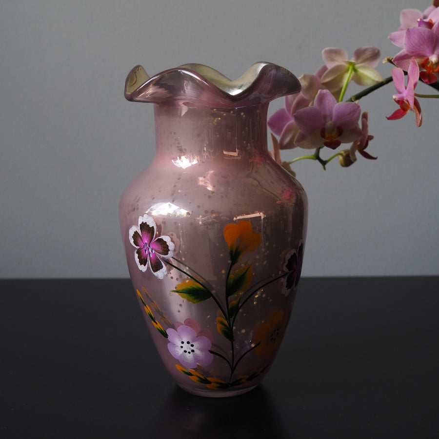 Glass vase håndmalt rosa