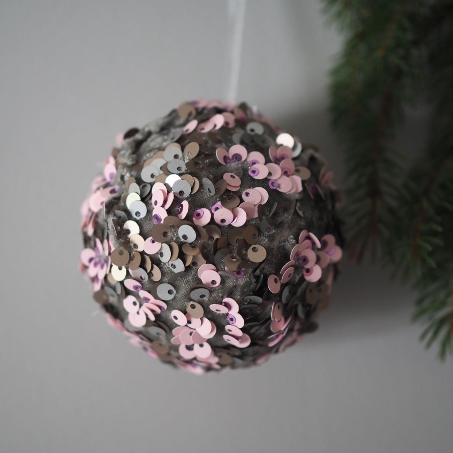 Julekule - Sequin ball pink ,grey 8cm
