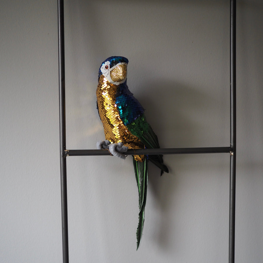 Julekule - Parrot sitting gold-blue-green 70cm