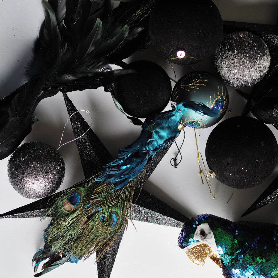 Julekule - Parrot sitting gold-blue-green 70cm