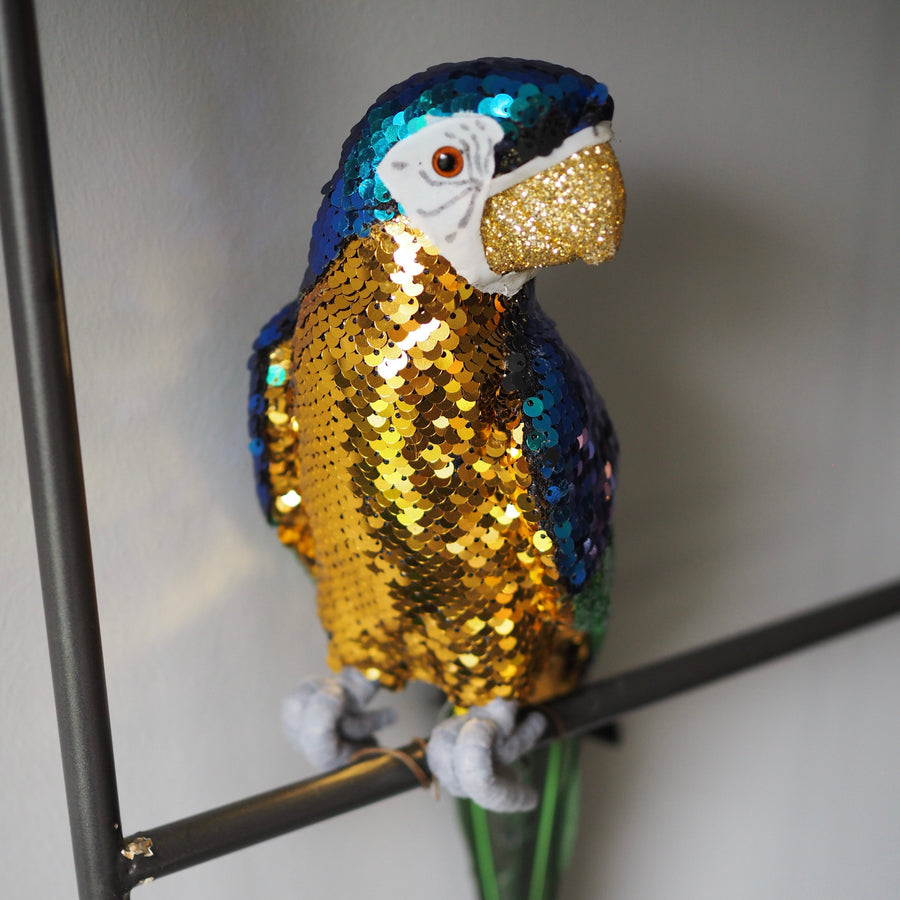 Julekule - Parrot sitting gold-blue-green 70cm
