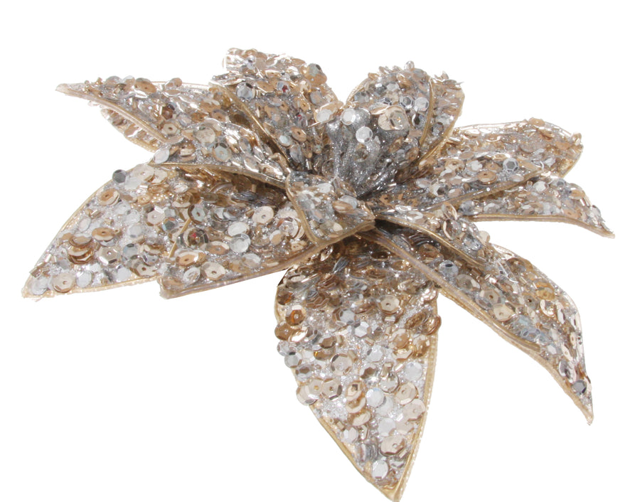 Julekule - Sequin poinsettia champagne d23cm