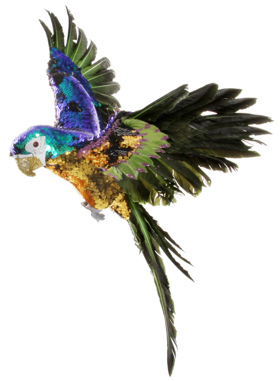 Julekule - Parrot flying gold-blue-green 75cm