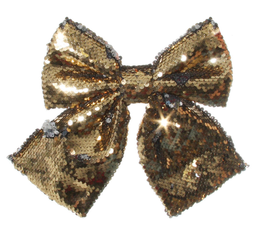 Julekule - Sequin bow with clip gold 20*22cm