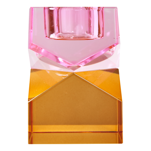 Cleo Krystall Lysestake Pink/amber H8,5*6cm