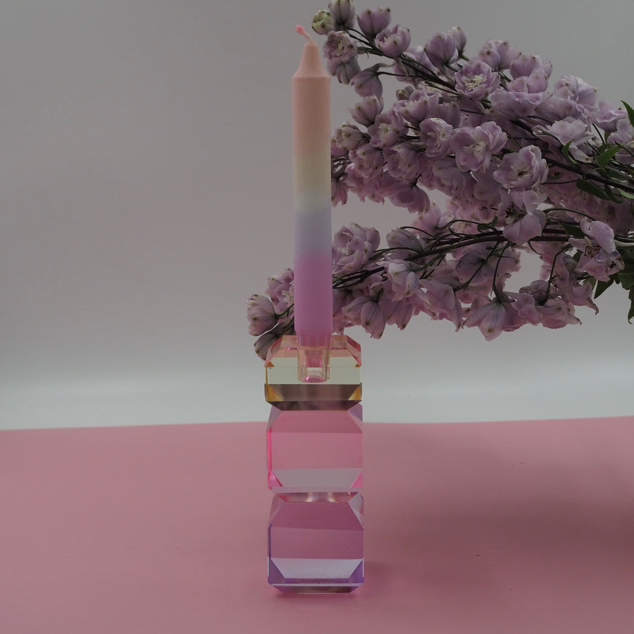 Tio Krystall Lysestake Butter/Pink/Violet 6*6*15cm