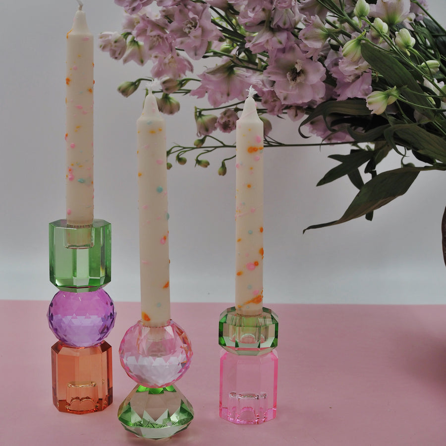 Nio Krystall Lysestake Pink/Mint H10*6