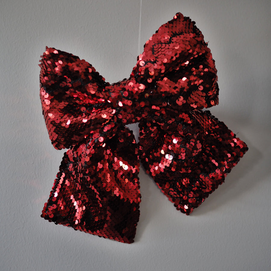 Julekule - Sequin bow with clip red 20*22cm