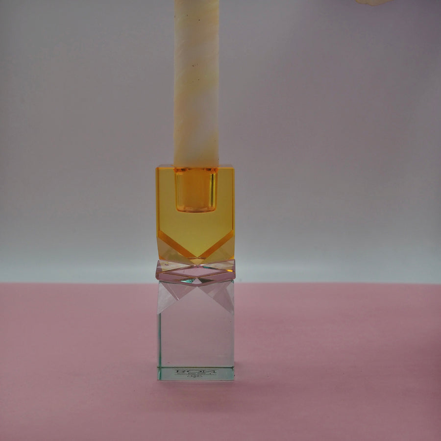 Cleo Krystall Lysestake Yellow/Pink/Mint H11*4cm
