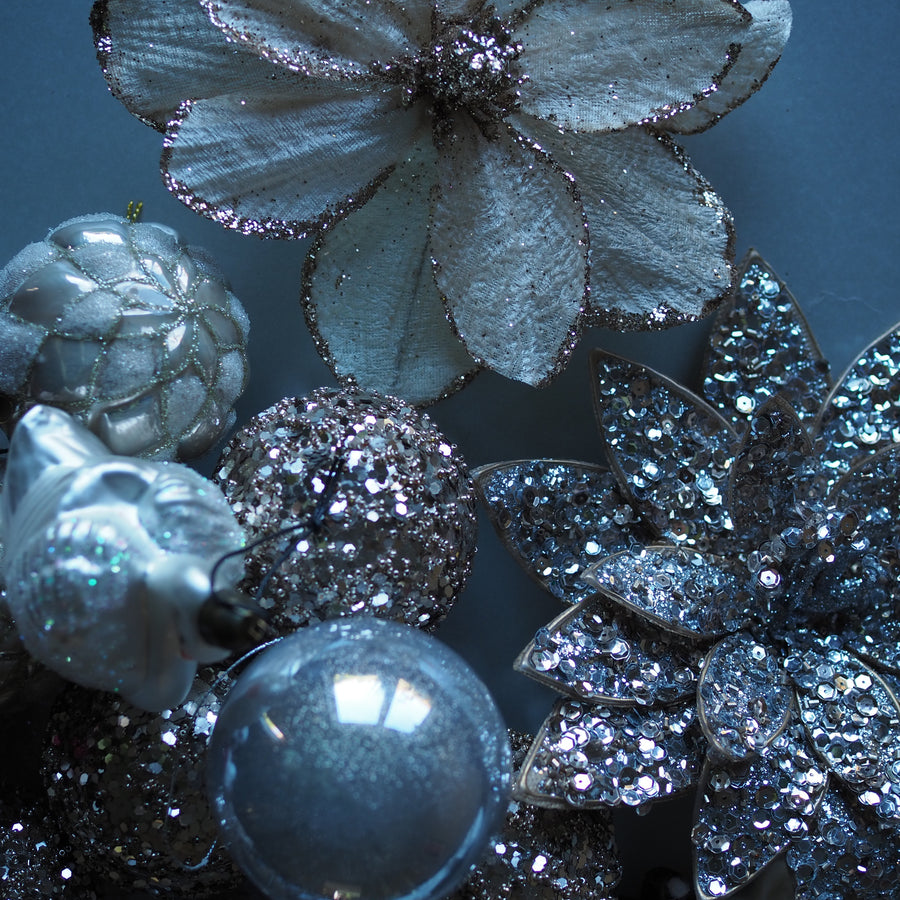 Julekule - Sequin poinsettia champagne d23cm
