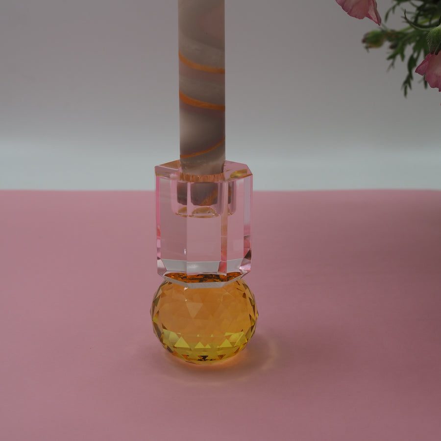 Neo Krystall Lysestake Gul/Pink H10,5*6cm