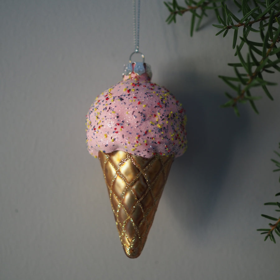Julekule - Glass ice-cream pink 10cm