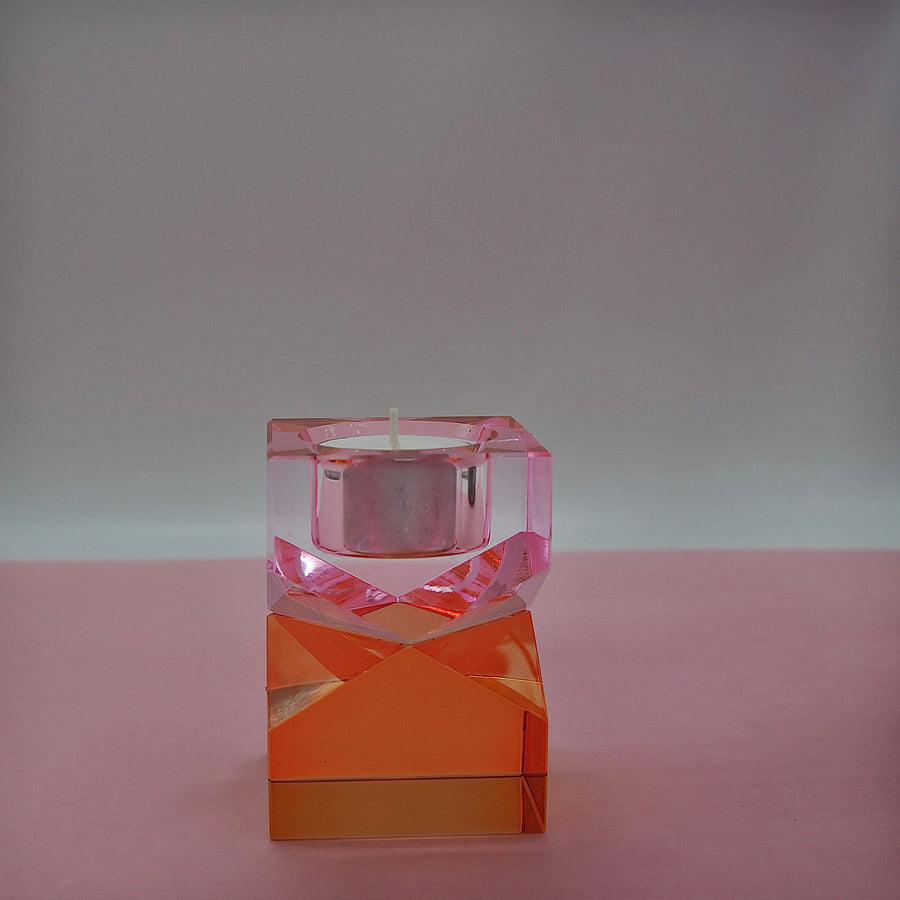 Cleo Krystall Lysestake Pink/amber H8,5*6cm