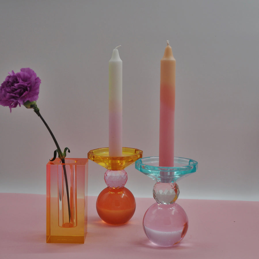 Mia Krystall Lysestake Yellow/Rose/Amber e H13Ø9cm